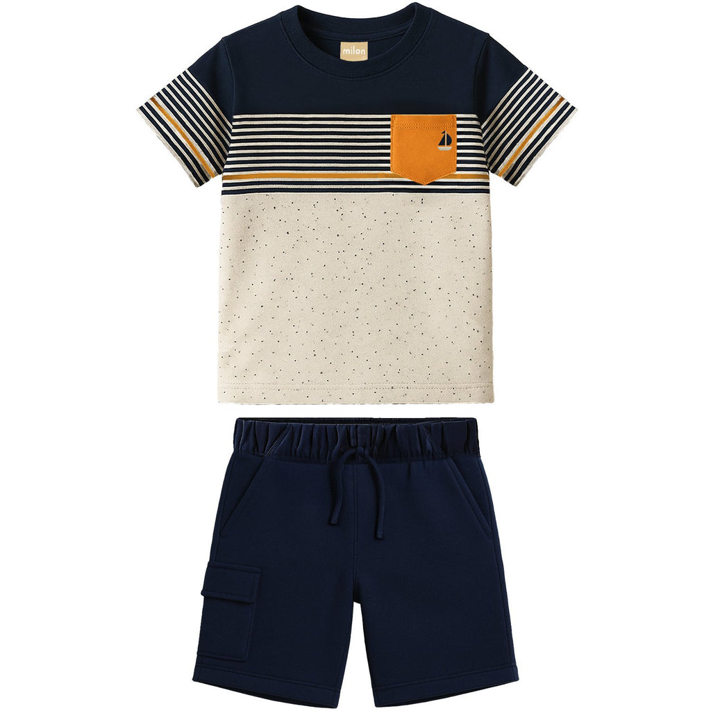 Milon Girls Boys Infants Toddlers Kids Juniors T-Shirt Knit Shorts Stripes 100% Cotton The Plaid Giraffe Children's Boutique