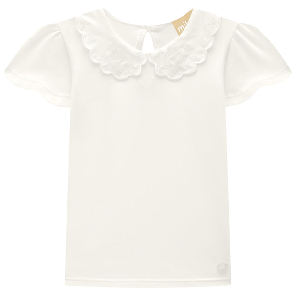 Girls SS Flower Collar Top