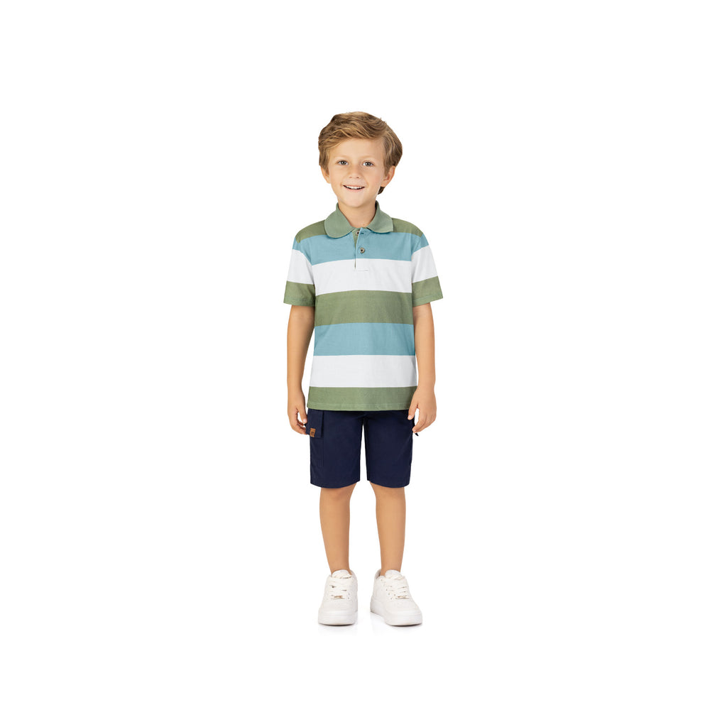 Boys SS Striped Palm Leaf Polo Shirt