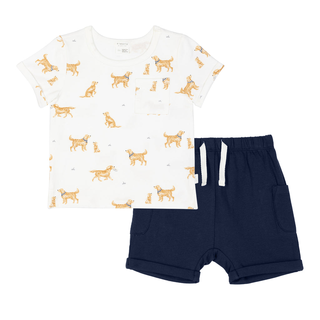 Petit Lem Boys Girls Infants Toddlers Kids Juniors T-Shirt Shorts Dogs Puppies Organic Cotton The Plaid Giraffe Children's Boutique