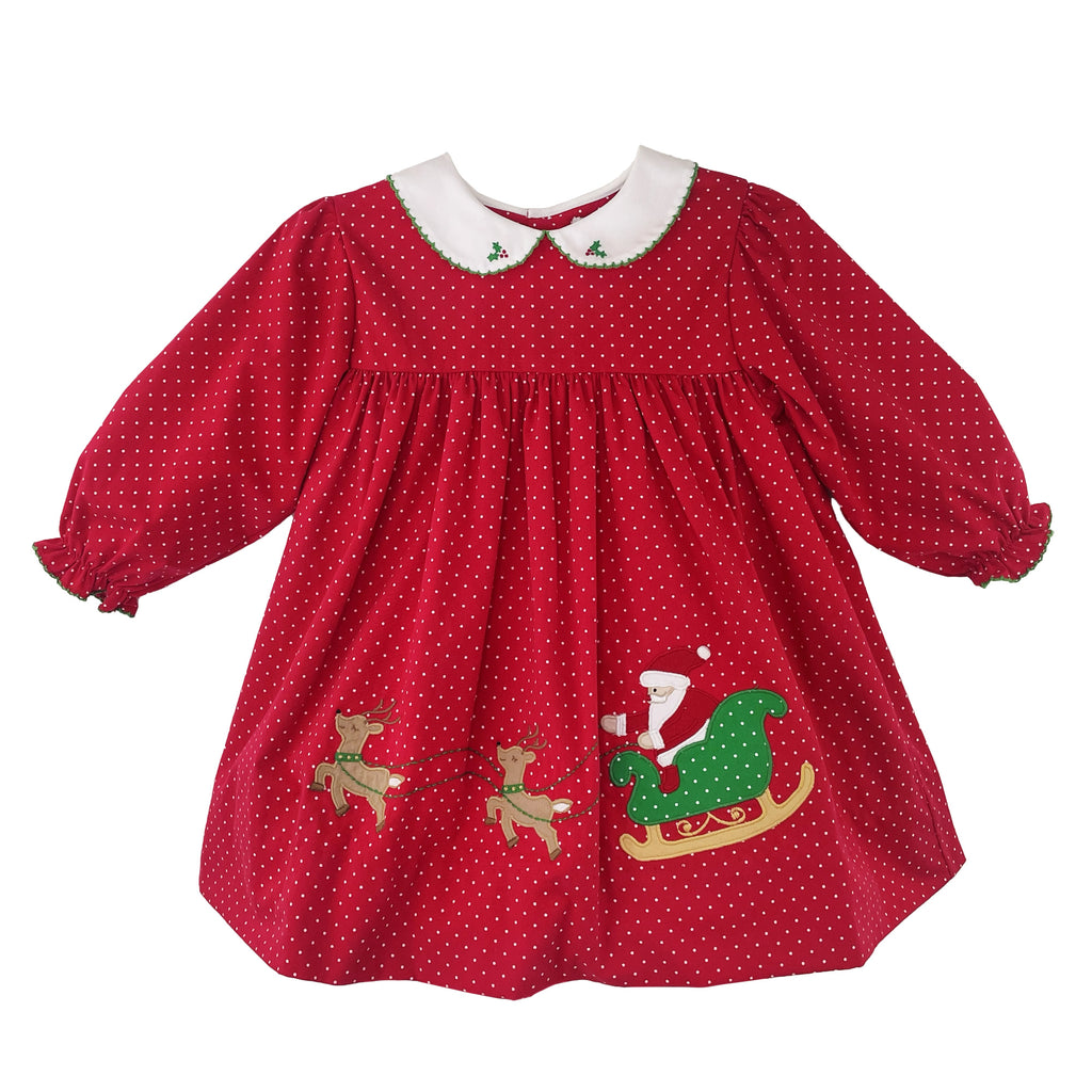 Petit Ami Girls Boys Infants Toddlers Kids Juniors Dress Polka Dots Holly Santa Sleigh Reindeer Christmas Holidays The Plaid Giraffe Children's Boutique
