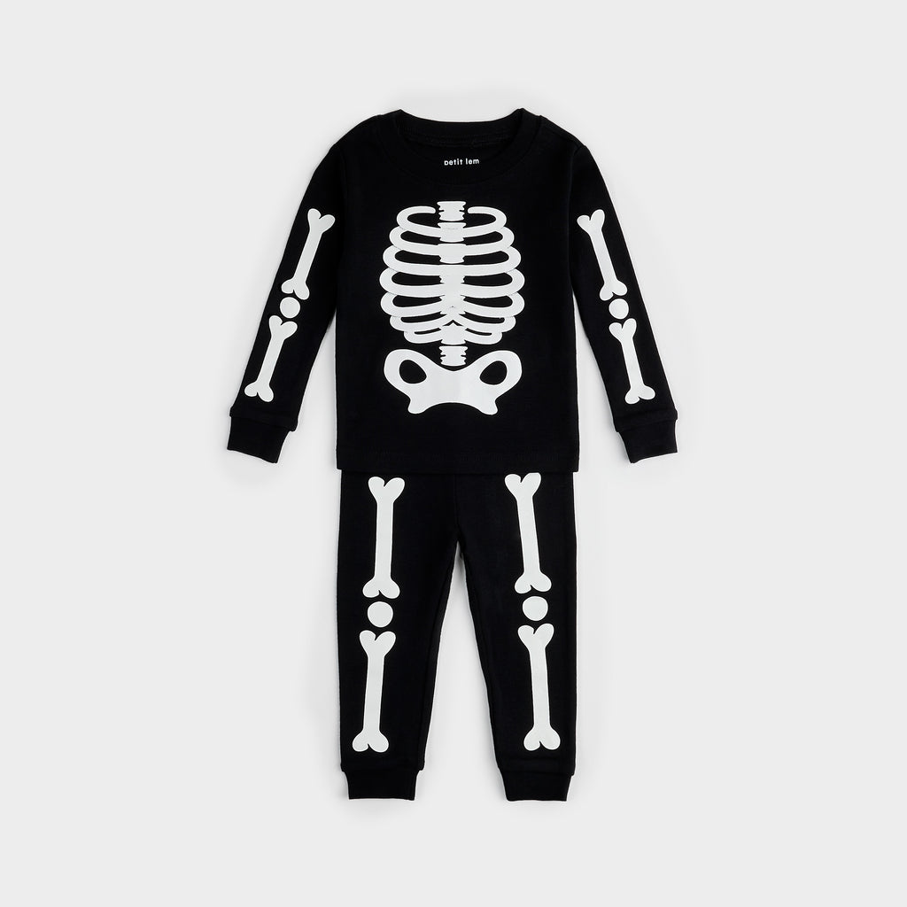 Petit Lem Girls Boys Infants Toddlers Kids Juniors Pajamas Sleepwear Nightwear Skeleton Halloween Glow In The Dark 100% Organic Cotton The Plaid Giraffe Children's Boutique