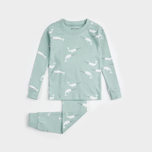 Petit Lem Girls Infants Toddlers Kids Juniors Pajamas Sleepwear Nightwear Narwhal Whales 100% Organic Cotton The Plaid Giraffe Childrens Boutique