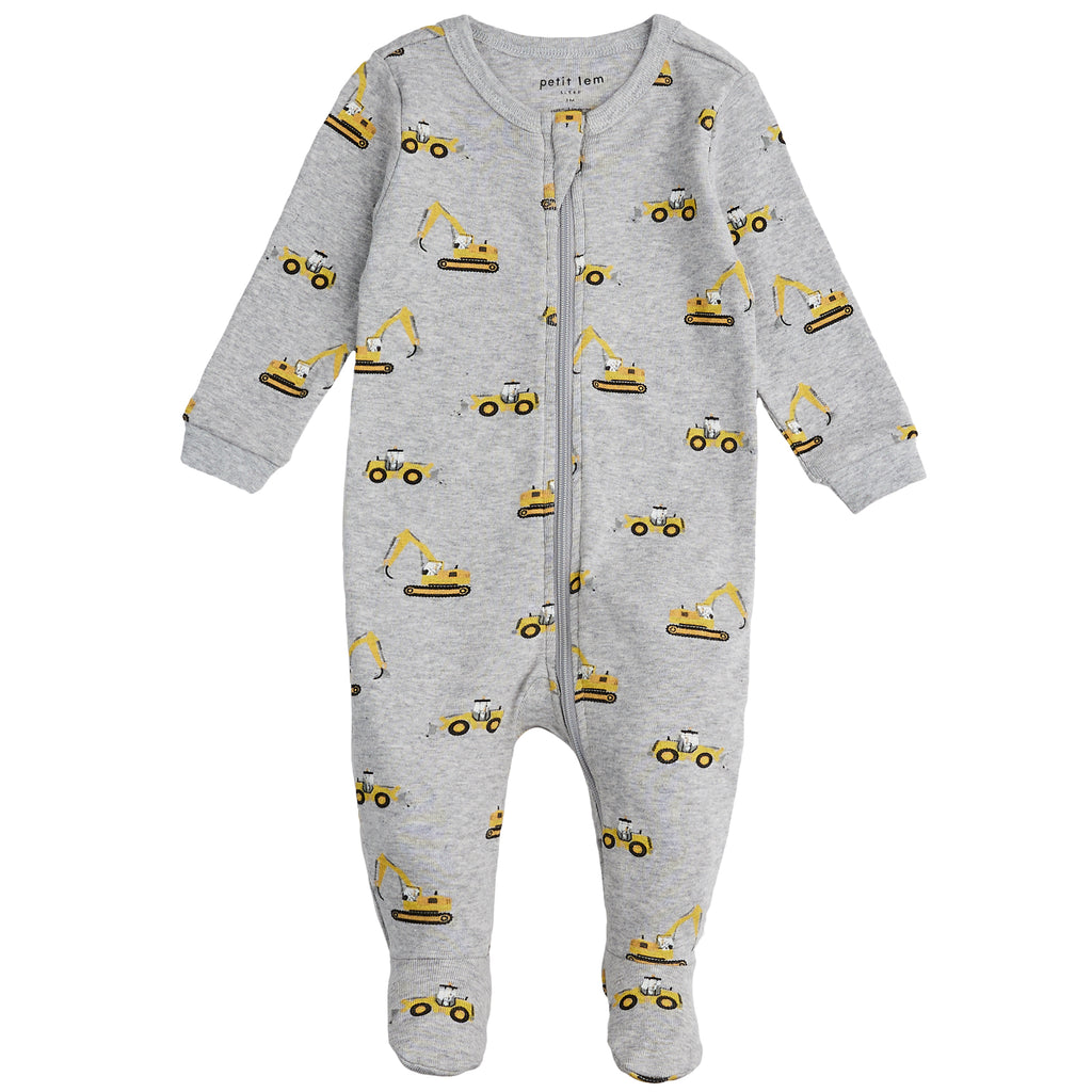 Petit Lem Girls Infants Footie Sleeper Sleepwear Nightwear Construction Equipment 100% Organic Cotton The Plaid Giraffe Childrens Boutique