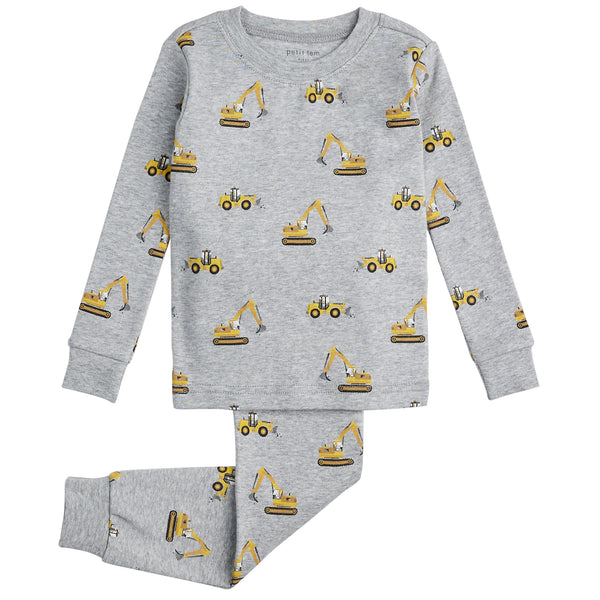 Petit Lem Boys Infants Toddlers Kids Juniors Pajamas Sleepwear Nightwear Construction Equipment 100% Organic Cotton The Plaid Giraffe Childrens Boutique