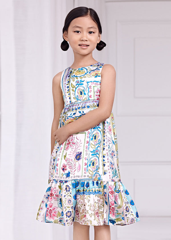 Abel and Lula Girls Kids Juniors Dress Satin Floral Flowers Easter Special Occasion  Father Daughter Dance Holiday Recycled Materials The Plaid Giraffe Childrens Boutique