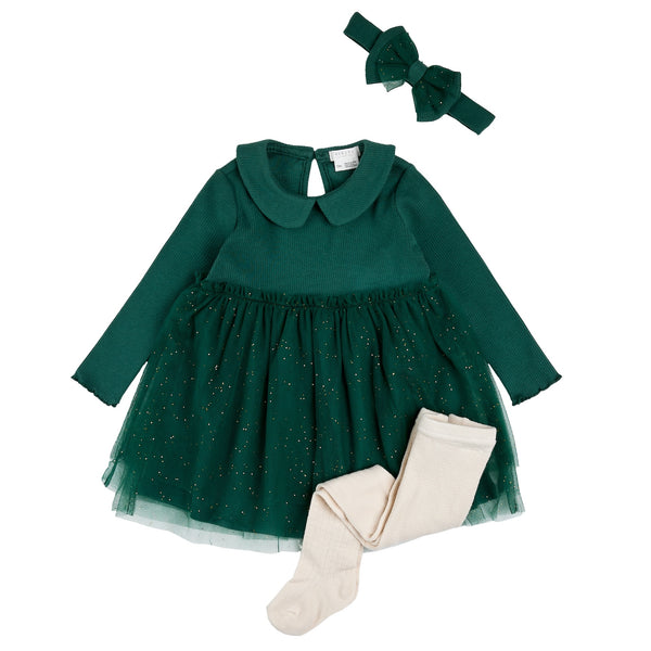 3 Piece Girls Tulle Dress, Tights, Headband