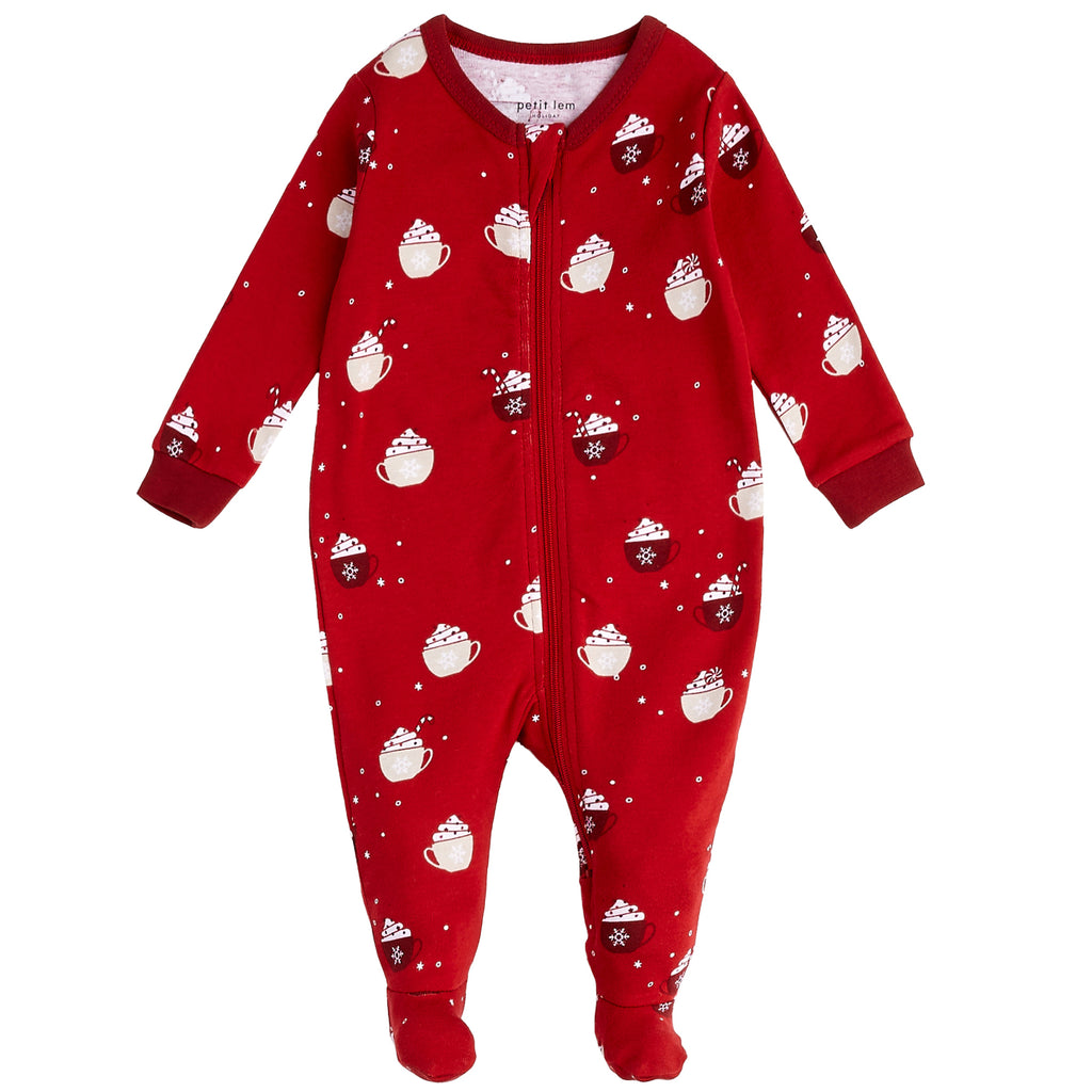 Petit Lem Girls Boys Unisex Infants Toddlers Kids Juniors Footie Sleeper Sleepwear Nightwear Hot Chocolate Christmas Holiday 100% Organic Cotton The Plaid Giraffe Childrens Boutique