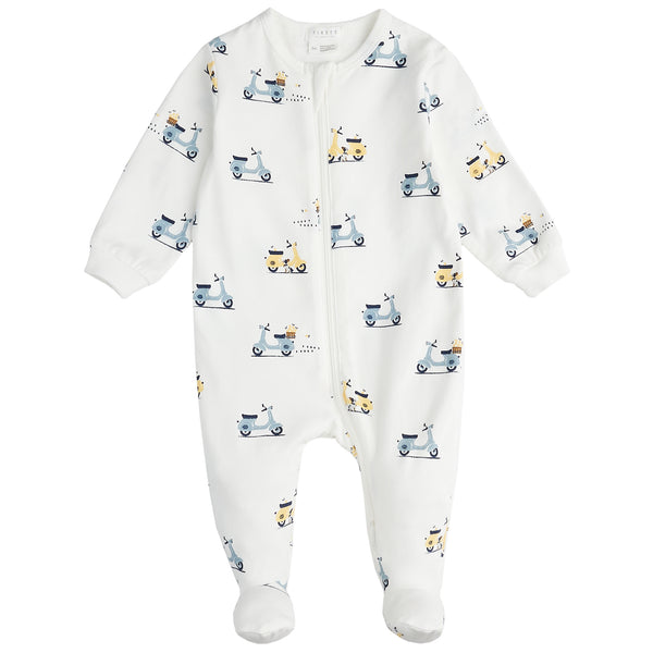 Petit Lem Girls Boys Infants Footie Sleeper Sleepwear Nightwear Motorbike Motor Scooters Two-way Zipper 100% Organic Cotton The Plaid Giraffe Childrens Boutique