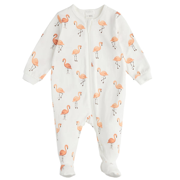 Petit Lem Girls Infants Footie Sleeper Sleepwear Nightwear Flamingos Two-way Zipper Organic Cotton The Plaid Giraffe Childrens Boutique