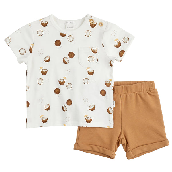 Petit Lem Boys Infants Toddlers Kids T-Shirt Shorts Coconuts Organic Cotton The Plaid Giraffe Childrens Boutique