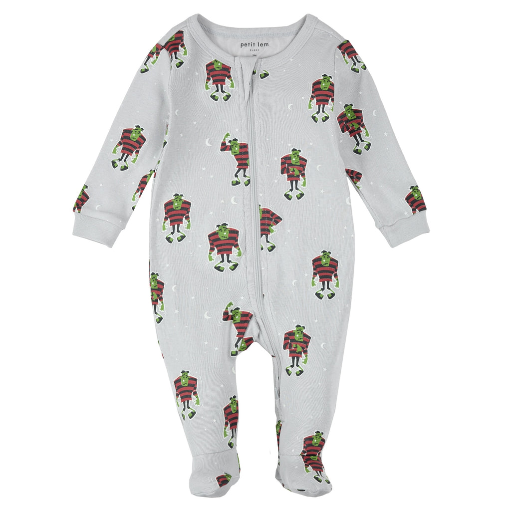 Petit Lem Girls Boys Infants Toddlers Kids Juniors Footie Sleeper Sleepwear Nightwear Frankenstein Halloween Two-way Zipper Glow In The Dark 100% Organic Cotton The Plaid Giraffe Children's Boutique