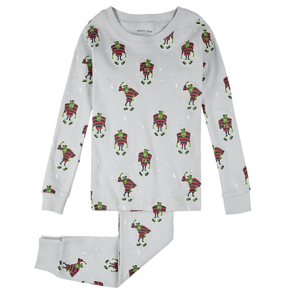 Petit Lem Girls Boys Infants Toddlers Kids Juniors Pajamas Sleepwear Nightwear Frankenstein Halloween Glow In The Dark 100% Organic Cotton The Plaid Giraffe Children's Boutique