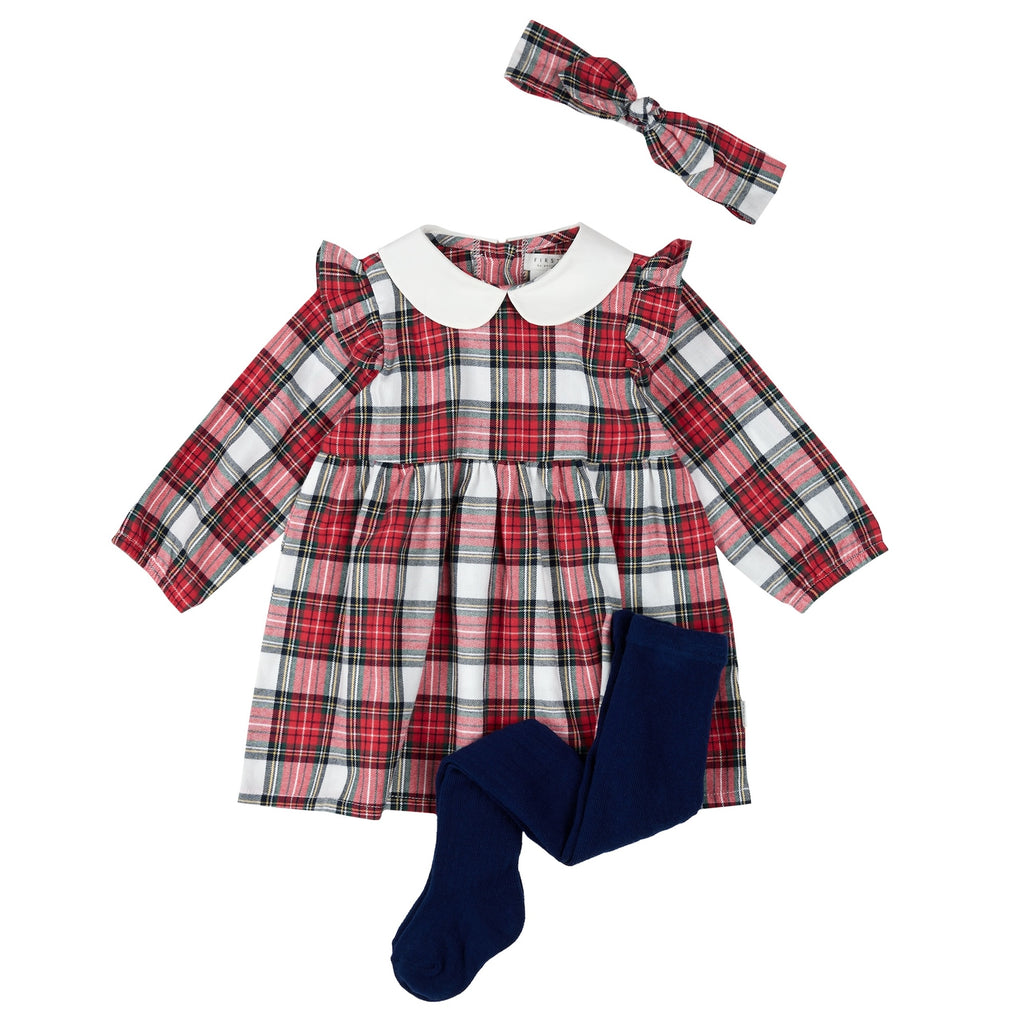 Petit Lem Girls' Plaid Headband, Dress & Footed Tights Set - Baby - Red - 9M Petit Lem Girls' Plaid Headband, Dress & Footed Tights Set - Baby - Red - 9M