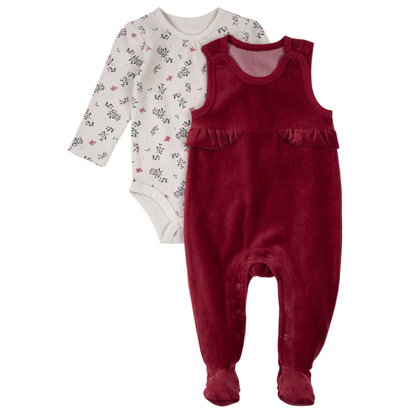 Petit Lem Infants Girls Boys Bodysuit Bib Pants Velour Holly Berries Christmas Holidays The Plaid Giraffe Children's Boutique