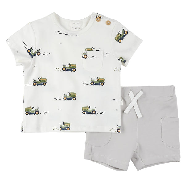 Petit Lem Boys Girls Infants Shirt Shorts Tractors Organic Cotton The Plaid Giraffe Childrens Boutique