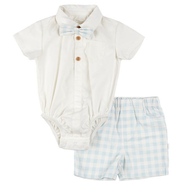 Petit Lem Boys Girls Infants Shirt Bodysuit Shorts Bow Tie Checkered Organic Cotton The Plaid Giraffe Childrens Boutique