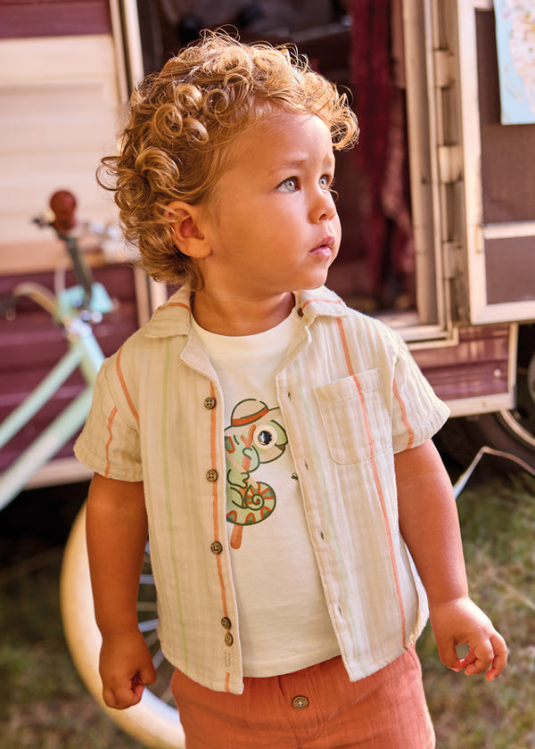 Mayoral Boys Girls Infants Toddlers Kids Juniors Crinkle Fabric Striped Short Sleeve Shirt 100% Cotton The Plaid Giraffe Children's Boutique