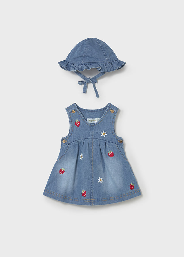 Mayoral Girls Boys Infants Toddlers Kids Juniors Denim Dress Hat Strawberries Daisies Flowers Food Fruit The Plaid Giraffe Children's Boutique