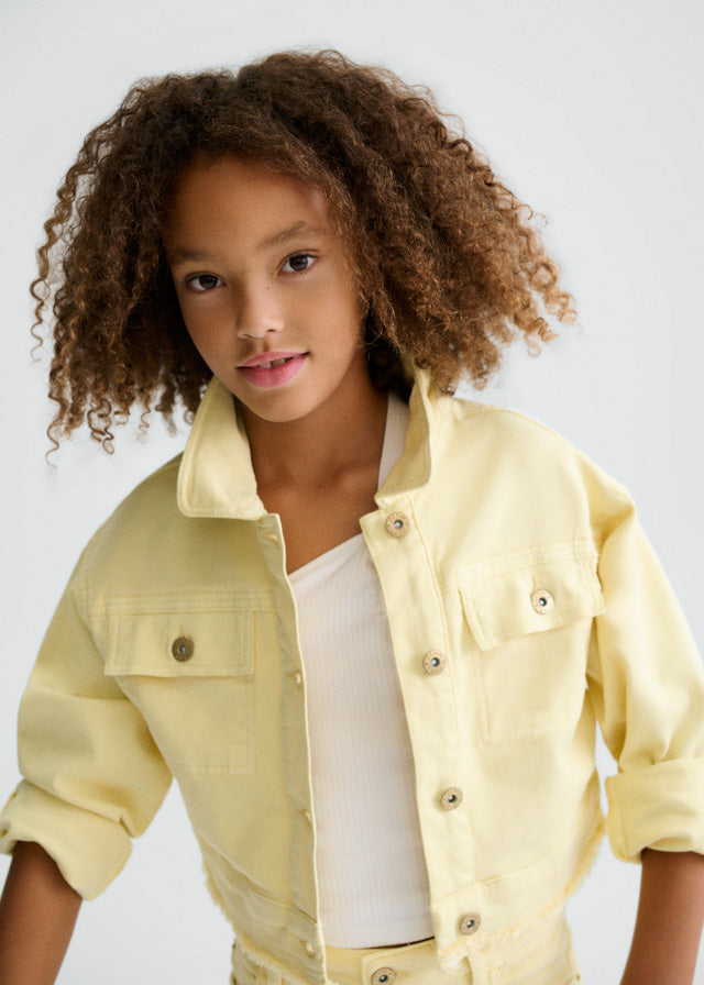 Mayoral Girls Boys Unisex Infants Toddlers Kids Juniors Yellow Denim Jacket Rough Hem The Plaid Giraffe Children's Boutique
