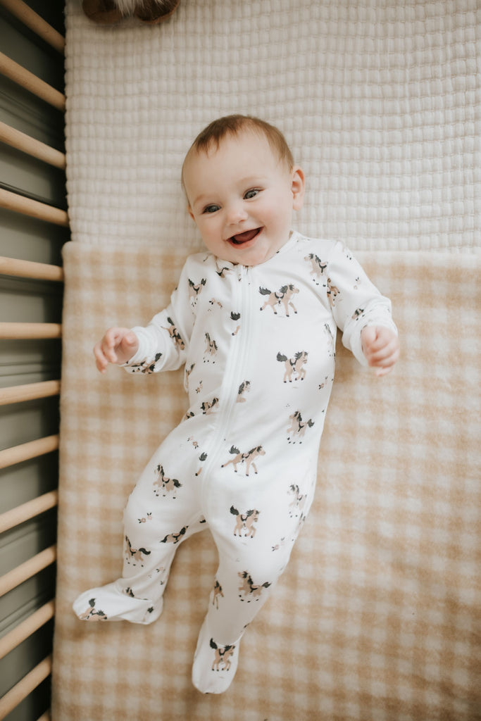 Petit Lem Boys Girls Unisex Footie Sleeper Sleepwear Nightwear Horses Two-way Zipper 100% Organic Cotton The Plaid Giraffe Children's Boutique