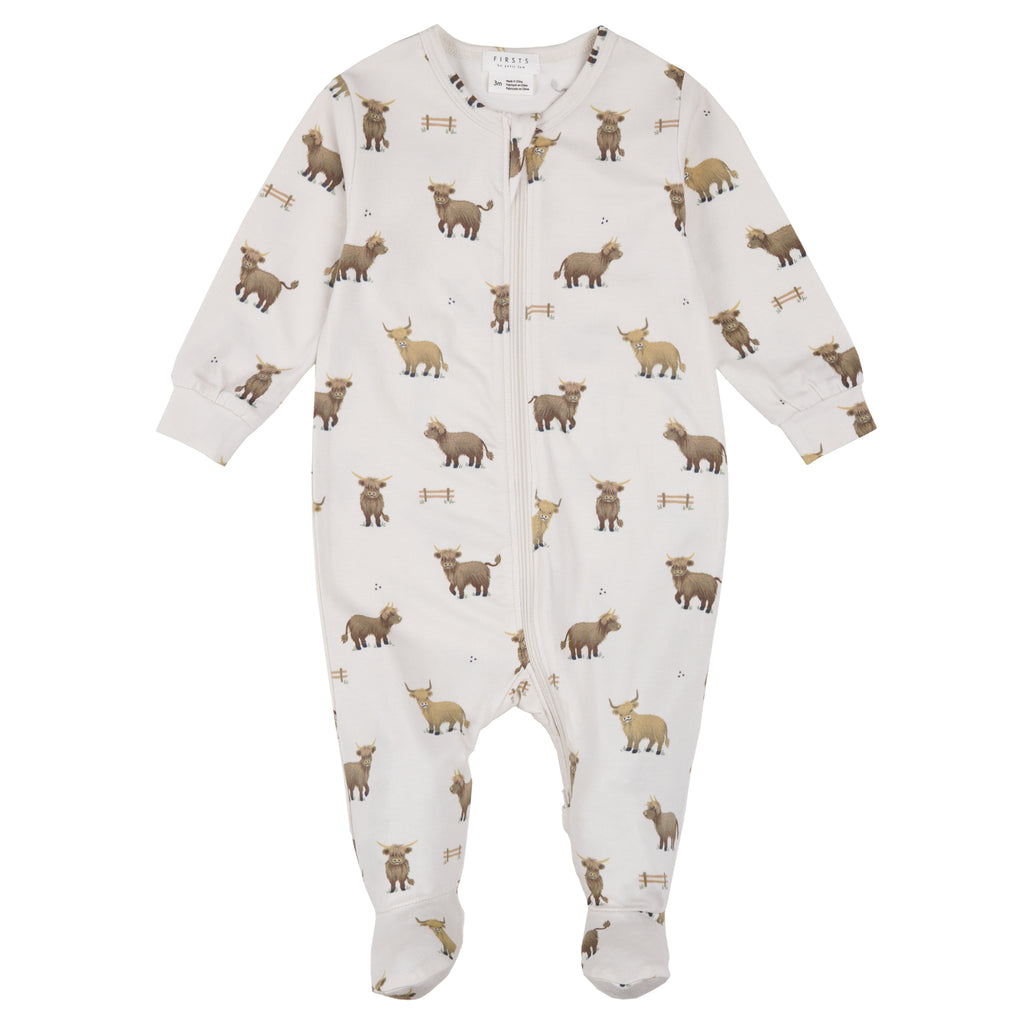 Petit Lem Boys Girls Unisex Footie Sleeper Sleepwear Nightwear Highland Cow Two-way Zipper 100% Organic Cotton The Plaid Giraffe Children's Boutique