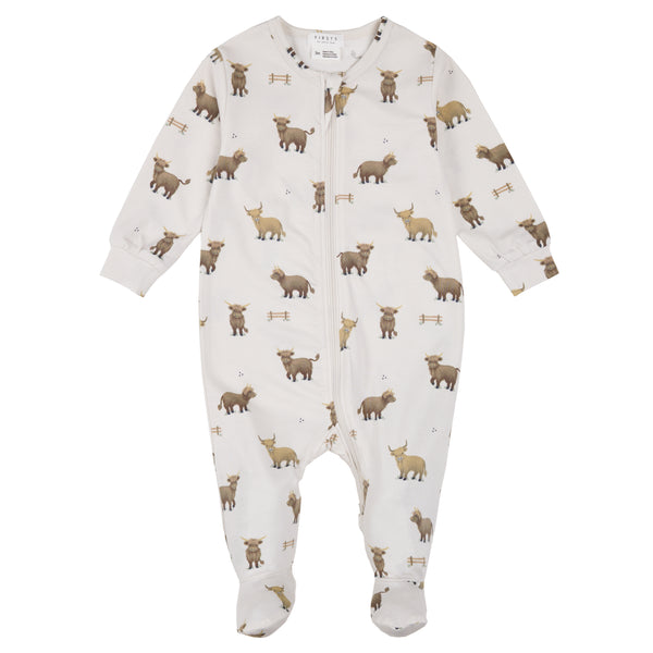 Petit Lem Boys Girls Unisex Footie Sleeper Sleepwear Nightwear Highland Cow Two-way Zipper 100% Organic Cotton The Plaid Giraffe Children's Boutique