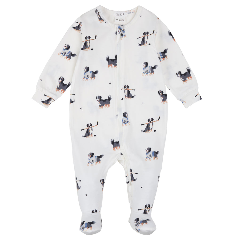 Petit Lem Girls Boys Infants Toddlers Kids Juniors Footie Sleeper Sleepwear Nightwear Dogs Hockey Sports Two-way Zipper Organic Cotton The Plaid Giraffe Children's Boutique
