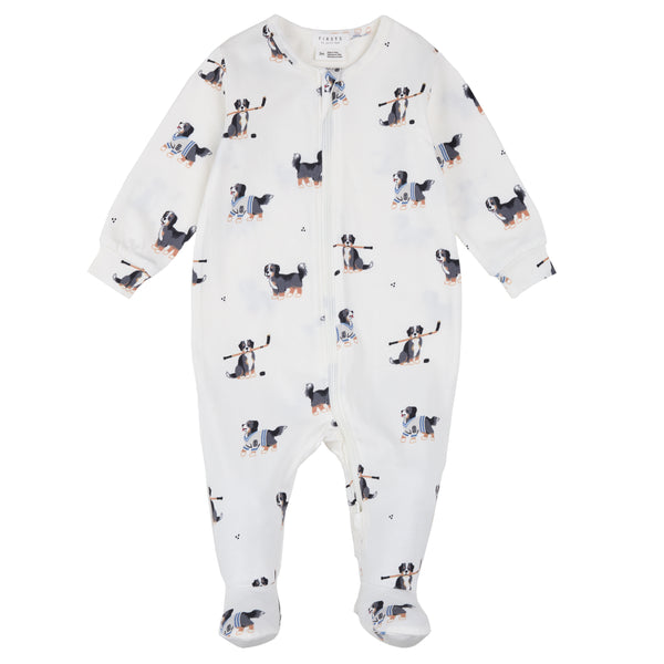 Petit Lem Girls Boys Infants Toddlers Kids Juniors Footie Sleeper Sleepwear Nightwear Dogs Hockey Sports Two-way Zipper Organic Cotton The Plaid Giraffe Children's Boutique