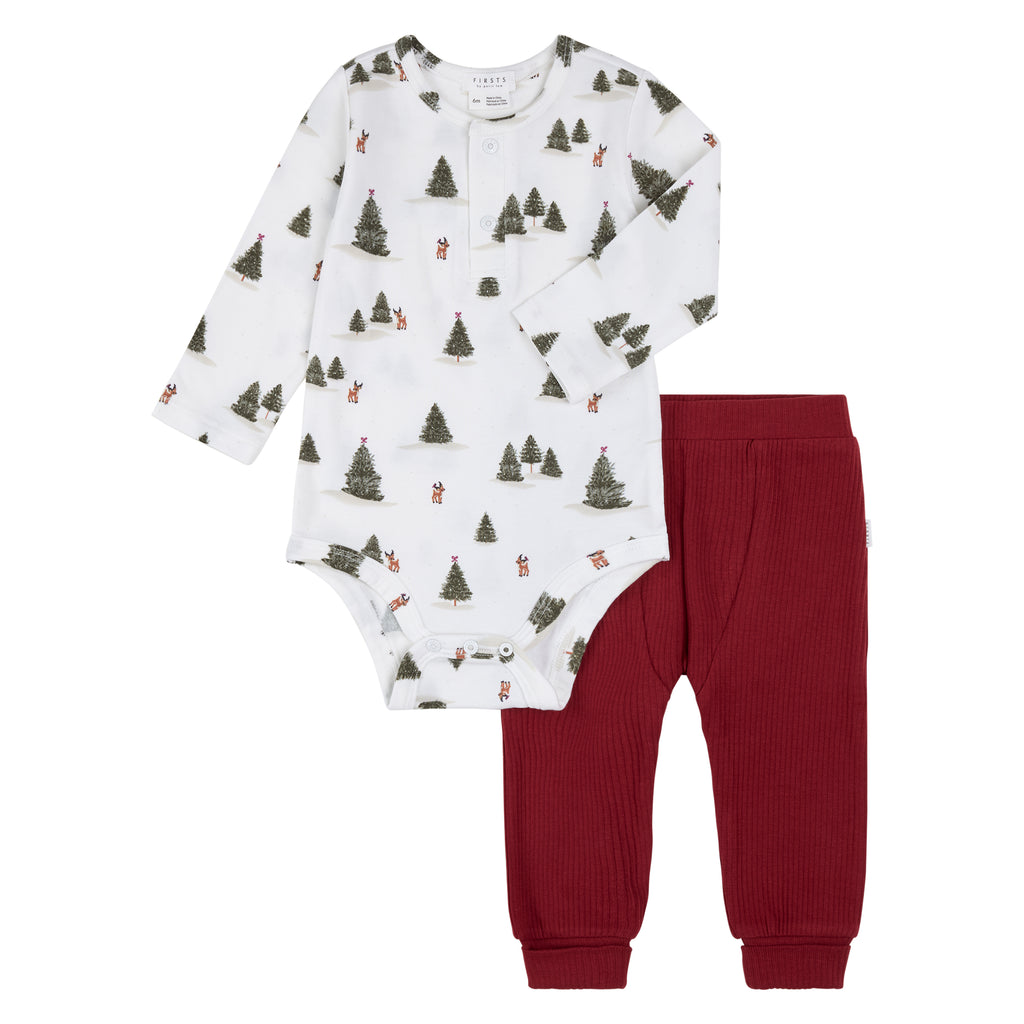 Petit Lem Boys Girls Unisex Infants Toddlers Kids Juniors Bodysuit Pants Christmas Holidays Reindeer Christmas Trees Organic Cotton The Plaid Giraffe Children's Boutique