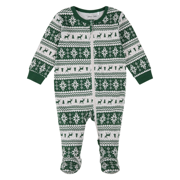 Petit Lem Boys Girls Unisex Infants Toddlers Kids Juniors Footie Sleeper Sleepwear Nightwear Pajamas Christmas Holidays Reindeer Christmas Trees Lights 100% Organic Cotton The Plaid Giraffe Children's Boutique