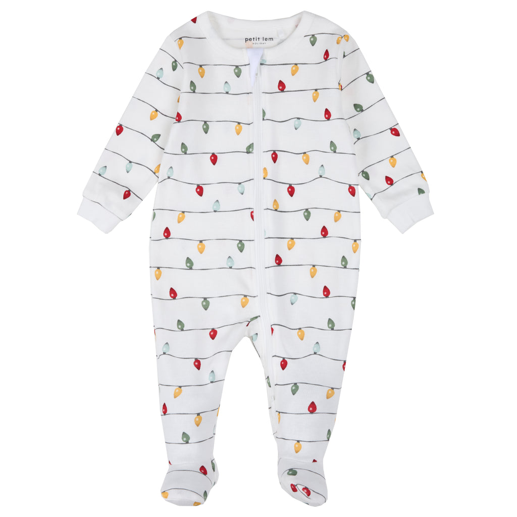 Petit Lem Boys Girls Unisex Infants Toddlers Kids Juniors Footie Sleeper Sleepwear Nightwear Pajamas Christmas Holidays Reindeer Christmas Trees Lights 100% Organic Cotton The Plaid Giraffe Children's Boutique