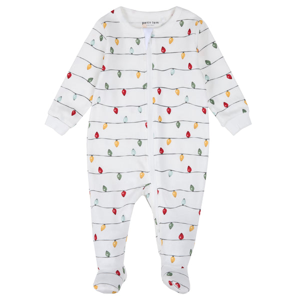 Petit Lem Boys Girls Unisex Infants Toddlers Kids Juniors Footie Sleeper Sleepwear Nightwear Pajamas Christmas Holidays Reindeer Christmas Trees Lights 100% Organic Cotton The Plaid Giraffe Children's Boutique