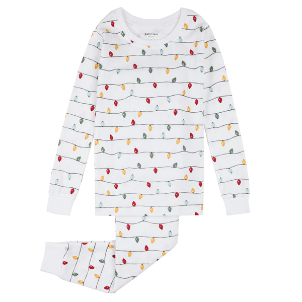Petit Lem Boys Girls Unisex Infants Toddlers Kids Juniors Footie Sleeper Sleepwear Nightwear Pajamas Christmas Holidays Reindeer Christmas Trees Lights 100% Organic Cotton The Plaid Giraffe Children's Boutique
