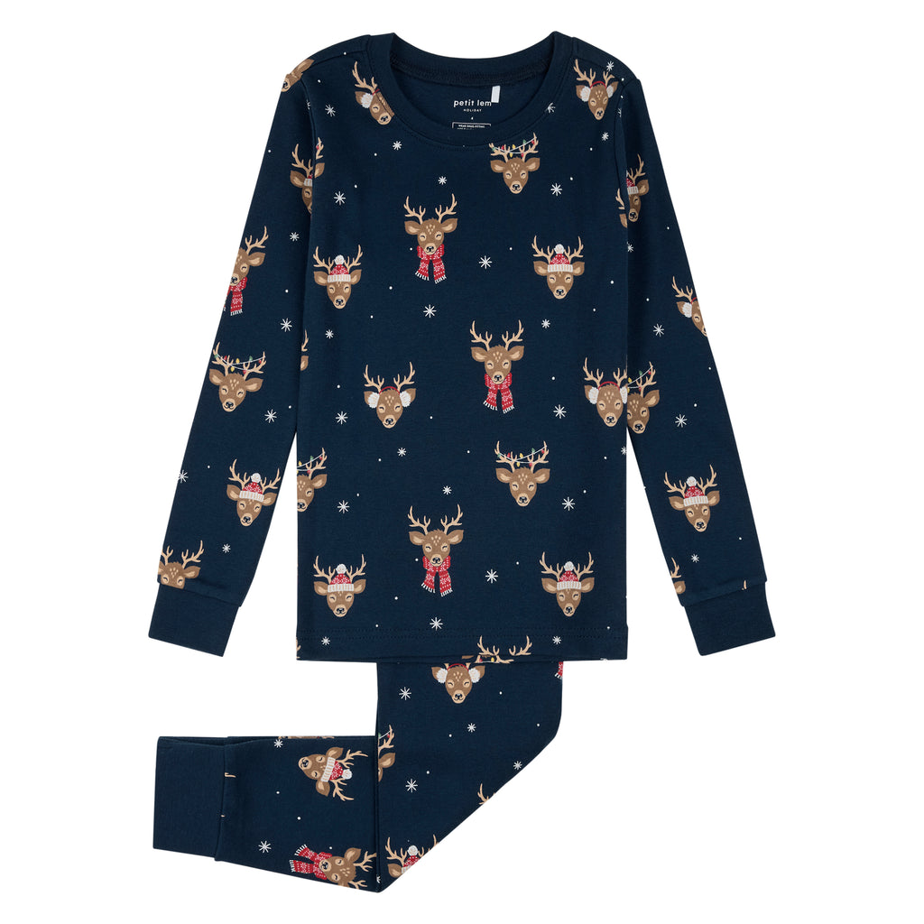 Petit Lem Boys Girls Unisex Infants Toddlers Kids Juniors Footie Sleeper Sleepwear Nightwear Pajamas Christmas Holidays Reindeer Christmas Trees Lights 100% Organic Cotton The Plaid Giraffe Children's Boutique
