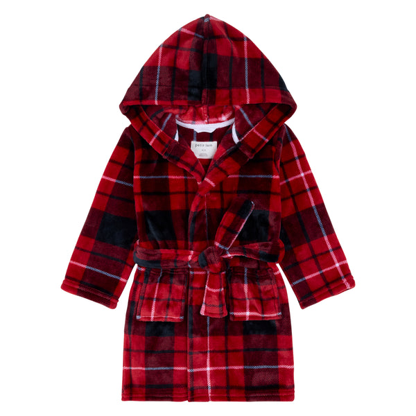 Petit Lem Boys Girls Unisex Infants Toddlers Kids Juniors Plaid Bathrobe Hood 100% Recycled Polyester The Plaid Giraffe Children's Boutique