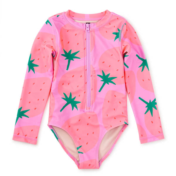 Tea Collection Girls Boys Infants Toddlers Kids Juniors Long Sleeve Rashguard Swimsuit Strawberries Fruit Food The Plaid Giraffe Children's Boutique