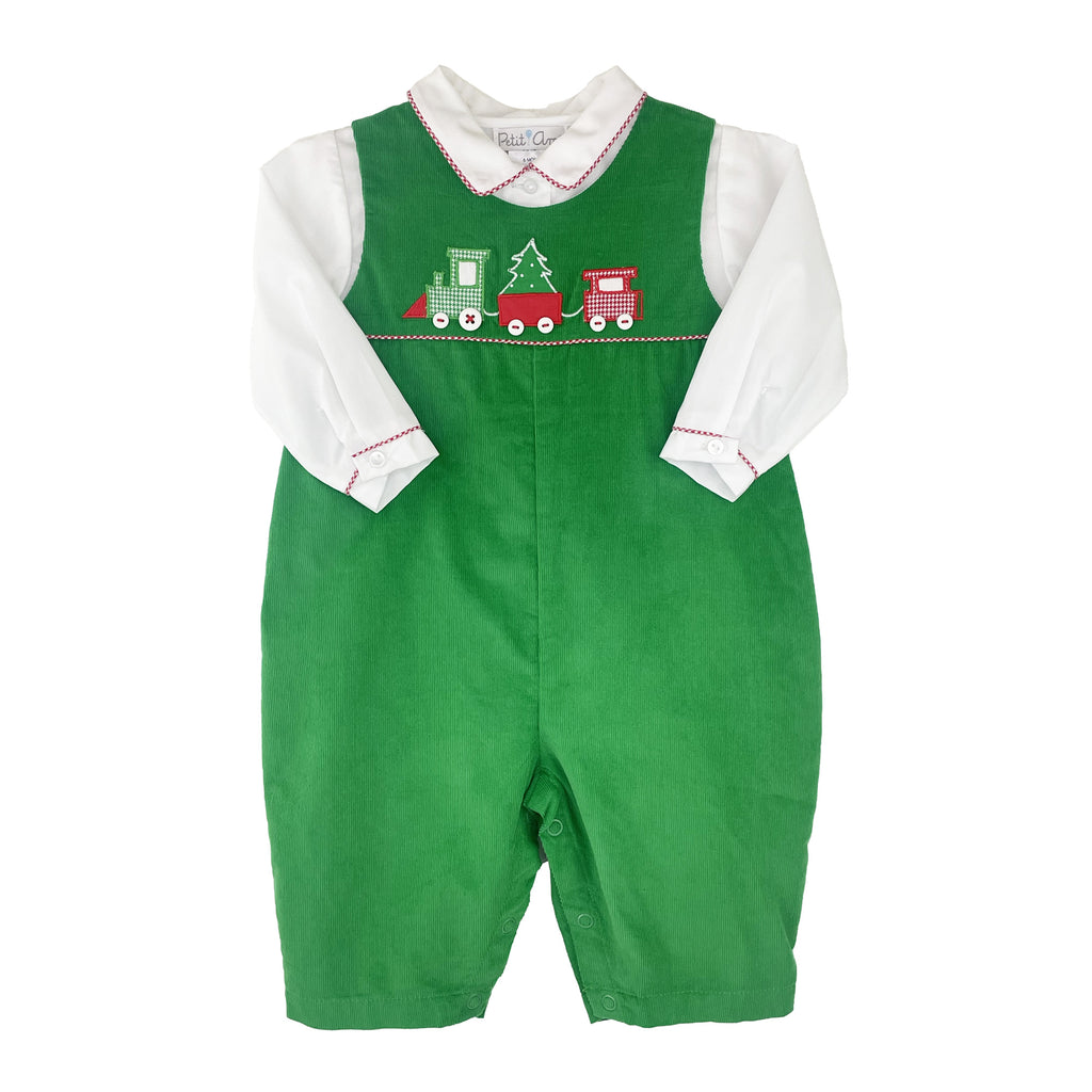 Petit Ami Girls Boys Infants Toddlers Kids Juniors Top Coverall Corduroy Pants Trains Christmas Holidays 100% Cotton The Plaid Giraffe Children's Boutique