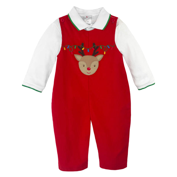 Petit Ami Boys Girls Unisex Infants Toddlers Romper Reindeer Christmas Lights Corduroy Christmas Holiday 100% Cotton The Plaid Giraffe Childrens Boutique