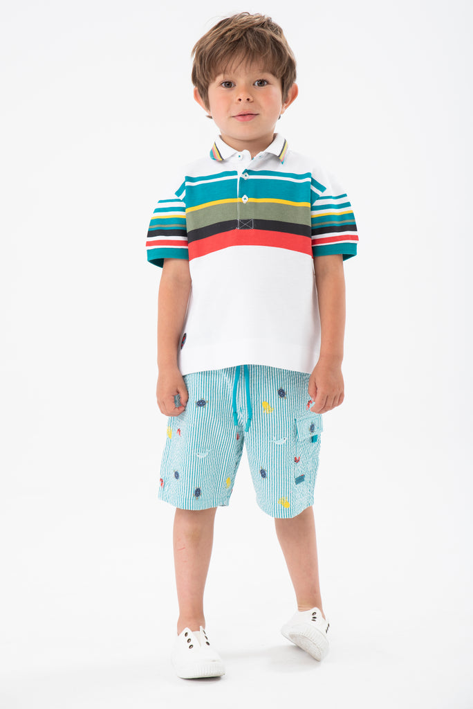 Boboli Boys Infants Toddlers Kids Juniors Polo Shirt Stripes 100% Cotton The Plaid Giraffe Childrens Boutique