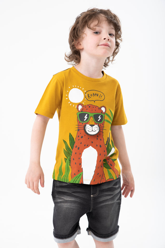 Boboli Boys Toddlers T-Shirt Interactive Cheetah Jungle Animals 100% Cotton The Plaid Giraffe Childrens Boutique