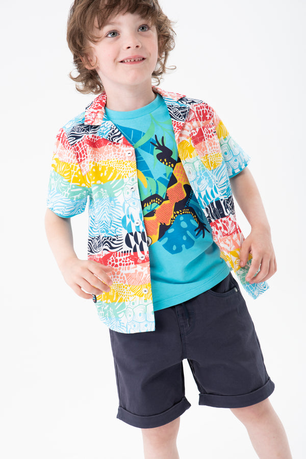 Boboli Boys Infants Toddlers Short Sleeve Shirt Hawaiian 100% Cotton The Plaid Giraffe Childrens Boutique
