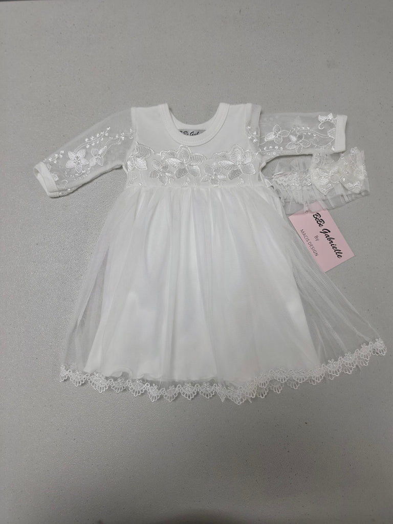Macis Design BeBe Gabrielle Girls Boys Christening Dress Baptism Lace Tulle 100% Cotton The Plaid Giraffe Children's Boutique