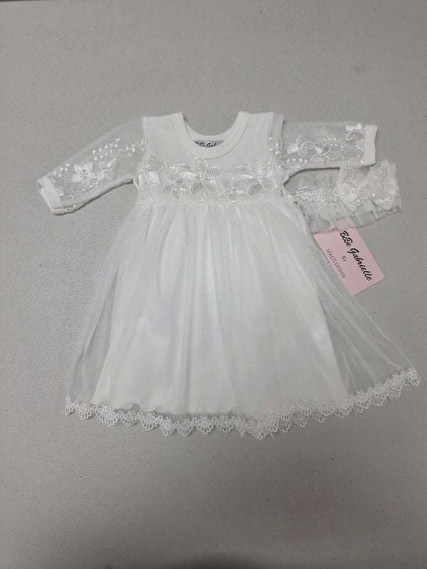 Macis Design BeBe Gabrielle Girls Boys Christening Dress Baptism Lace Tulle 100% Cotton The Plaid Giraffe Children's Boutique