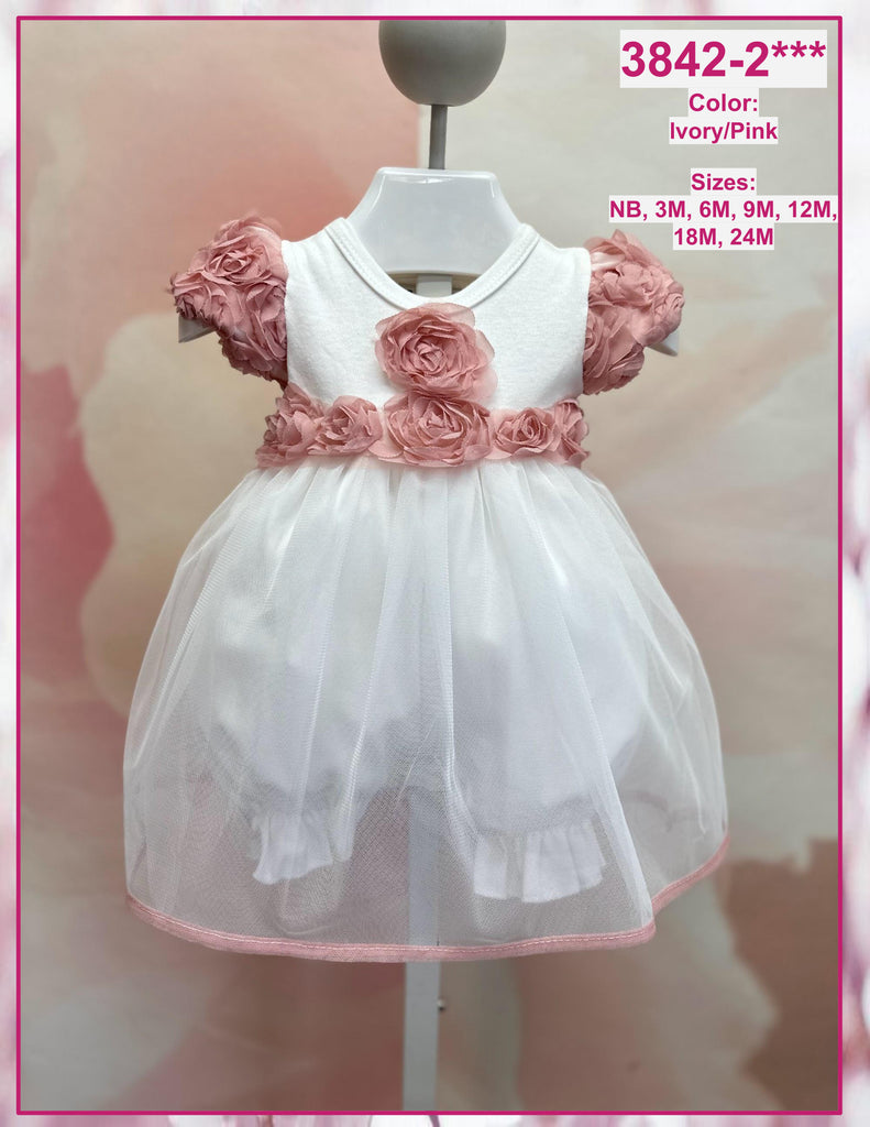 BeBe Gabrielle Macis Design Girls Infants Romper Tulle Overlay Skirt Headband Flowers Roses Christening Special Occasion The Plaid Giraffe Childrens Boutique