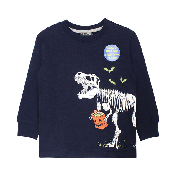 CR Sports Boys Toddlers Kids Juniors Shirt 100% Cotton Dinosaur Skeleton Glow In The Dark Halloween Holiday The Plaid Giraffe Childrens Boutique
