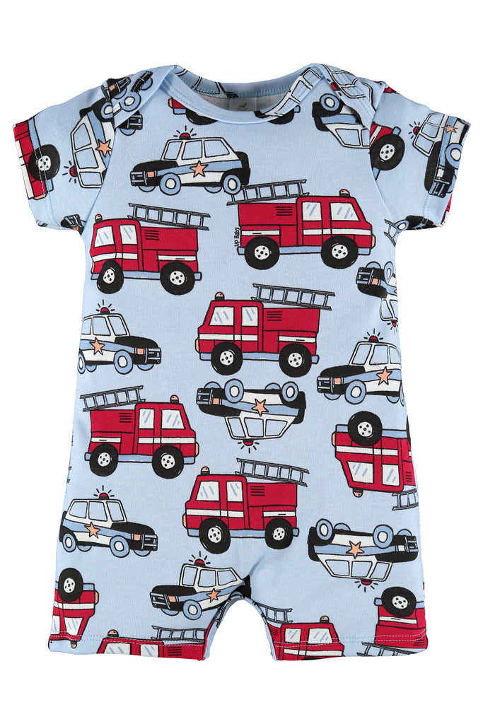 Upbaby Boys Infants Romper Fire Trucks Police Cars 100% Cotton The Plaid Giraffe Childrens Boutique