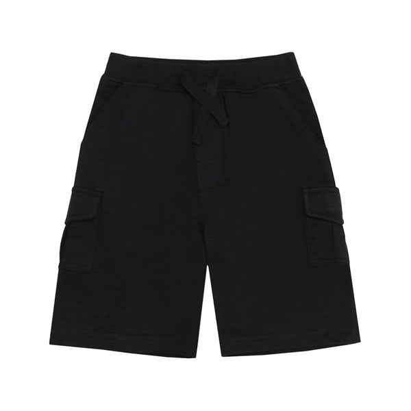 Boys Black Terry Cargo Shorts