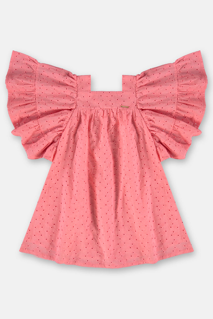 Girls Eyelet Lace Dress, Pink / 4 / KGD