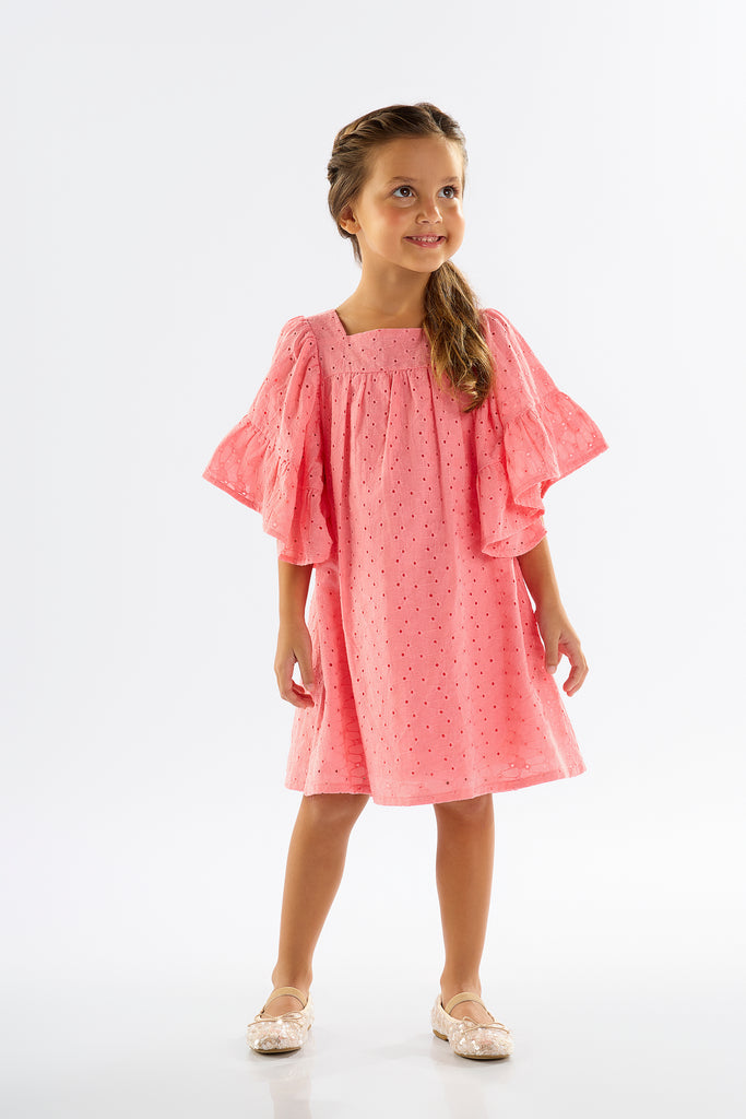 Girls Eyelet Lace Dress, Pink / 4 / KGD Girls Eyelet Lace Dress, Pink / 4 / KGD